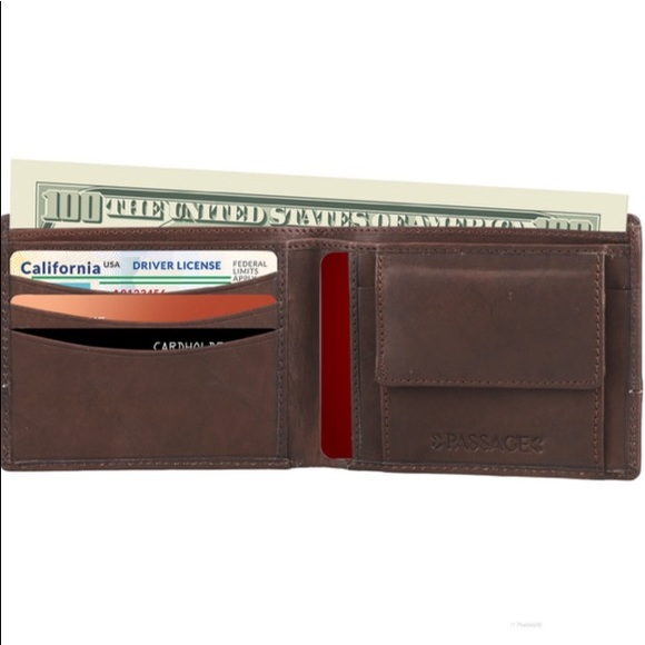 PASSAGE Brown Genuine Leather RFID Bi-fold Men's Wallet - Picture 2 of 10